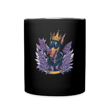 Doberman Pinscher avec couronne, lys et tulipes - Mug uni - noir - Devant