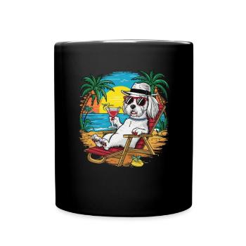 Niedlicher Cartoon Malteser am Strand Sommer Motiv - Tasse einfarbig - Schwarz - Vorne