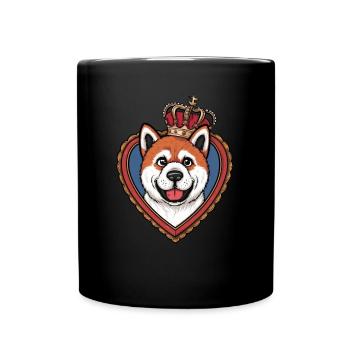 Joli dessin animé Akita Inu chien avec couronne et coeur - Mug uni - noir - Devant