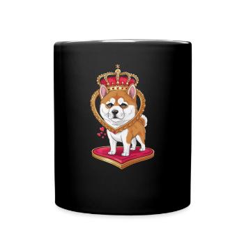 Joli dessin animé Akita Inu chien avec couronne et coeur - Mug uni - noir - Devant