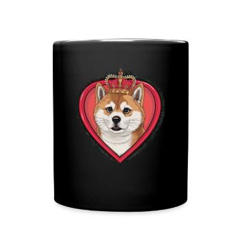 Joli dessin animé Akita Inu chien avec couronne et coeur - Mug uni - noir - Devant