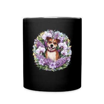American Staffordshire Terrier with Orchids - Full Colour Mug - black - Front