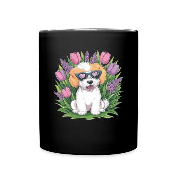 NBichon Frisé with Tulips and Lilac - Full Colour Mug - black - Front