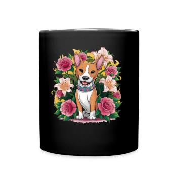 Basenji Dog with Roses and Lillies for Dog Fans - Full Colour Mug - black - Front