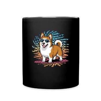 Süße deutsche Dogge mit Blumen und Krone - Tasse einfarbig - Schwarz - Vorne