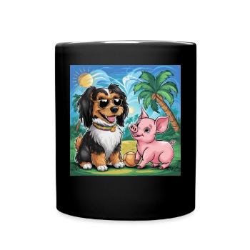 Havanese dog playing with piggy for kids - Full Colour Mug - black - Front