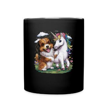 Dessin animé Le bichon havanais joue avec la licorne conte de fées - Mug uni - noir - Devant