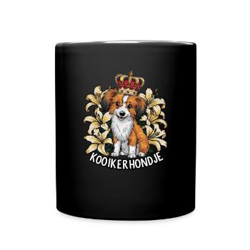 Nederlandse Kooikerhondje mit Krönchen und Lillien - Tasse einfarbig - Schwarz - Vorne