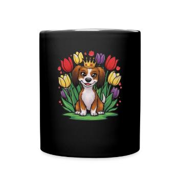 Sweet Nederlandse Kooikerhondje avec couronne, tulipes - Mug uni - noir - Devant