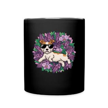Norfolk Terrier with Sunglasses and Orchids - Full Colour Mug - black - Front