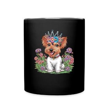 Terrier de dessin animé mignon avec des fleurs colorées - Mug uni - noir - Devant