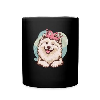Cool Samoyed Dog with Crown - Full Colour Mug - black - Front