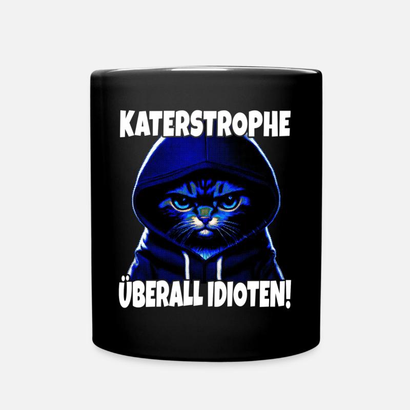 Katze Katastrophe Katerstrophe Lustig Spruch - Tasse einfarbig - Schwarz