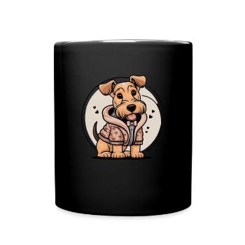 Airedale Terrier im Cartoon Look - Tasse einfarbig - Schwarz - Vorne