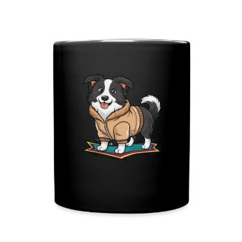Süßer Border Collie im Cartoon Look - Tasse einfarbig - Schwarz - Vorne