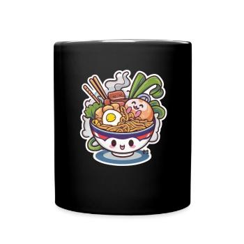 Kawaii Katze mit Ramen Schüssel - Tasse einfarbig - Schwarz - Vorne