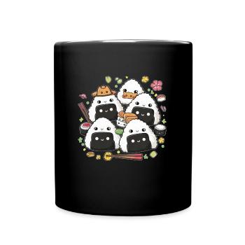 Niedliche Kawaii Onigiri Reisbällchen - Tasse einfarbig - Schwarz - Vorne