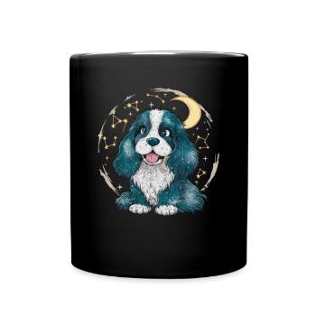 Cute Cocker Spaniel with Moon and Stars - Full Colour Mug - black - Front