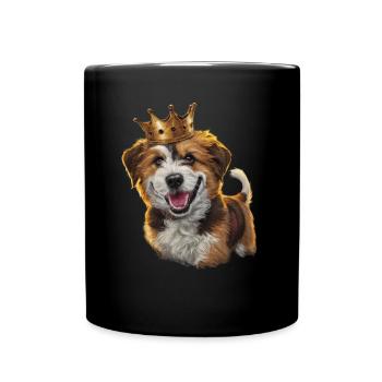 Cute Briard Dog with Lock and Crown - Full Colour Mug - black - Front