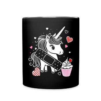 Licorne avec plâtre et cupcake - Bon rétablissement - Mug uni - noir - Devant