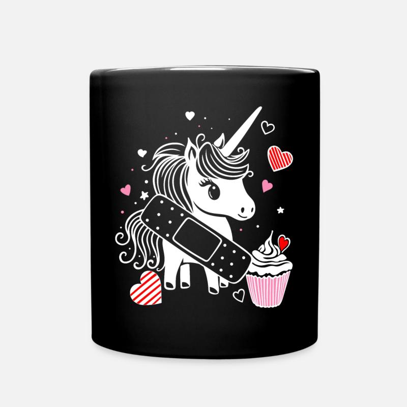 Einhorn mit Pflaster und Cupcake - Gute Besserung - Tasse einfarbig - Schwarz