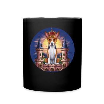 Dessin animé Basenji chien avec couronne et serrure - Mug uni - noir - Devant