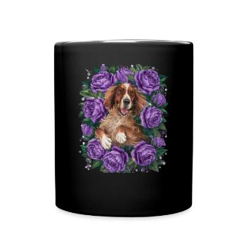 Bande dessinée Setter irlandais avec des roses - Mug uni - noir - Devant