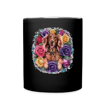 Bande dessinée Setter irlandais avec des roses - Mug uni - noir - Devant