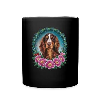 Chien Setter Irlandais mignon avec des fleurs - Mug uni - noir - Devant