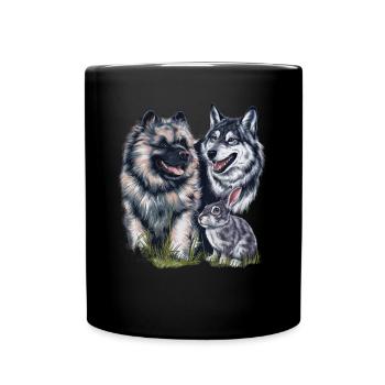 Wolfspitz with wolf and hare - Full Colour Mug - black - Front