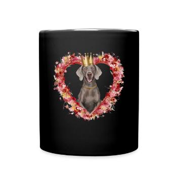 Hübscher Weimaraner Hund mit Krone und Blümchen - Tasse einfarbig - Schwarz - Vorne