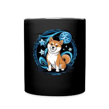 Cooler Cartoon Shiba Inu mit Mond und Sternen - Tasse einfarbig - Schwarz - Vorne