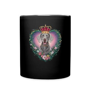 Hübscher Weimaraner Hund mit Krone und Blümchen - Tasse einfarbig - Schwarz - Vorne