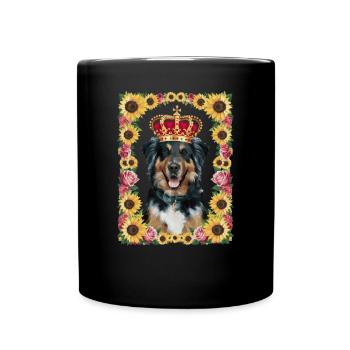 Cartoon Münsterland dog with crown, roses - Full Colour Mug - black - Front