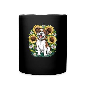 Lagotto Romagnolo mit Sonennblumen - Tasse einfarbig - Schwarz - Vorne