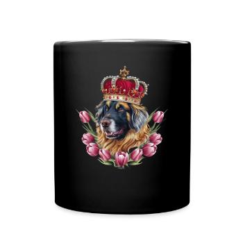Leonberger Hund mit Krone und Tulpen - Tasse einfarbig - Schwarz - Vorne