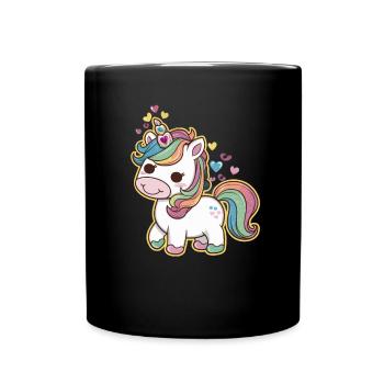 Licorne Kawaii mignonne avec des cœurs - Mug uni - noir - Devant