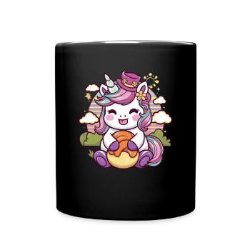 Kawaii unicorn with delicious food - Full Colour Mug - black - Front