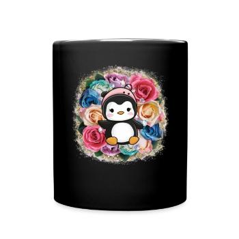 Cartoon Kawaii Pinguin mit Krone - Tasse einfarbig - Schwarz - Vorne