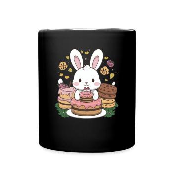 Dessin animé lapin kawaii avec des biscuits et un gâteau - Mug uni - noir - Devant