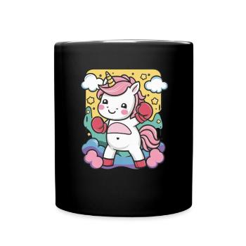 Boxer Einhorn mit Boxhandschuhen liebt Boxen - Tasse einfarbig - Schwarz - Vorne