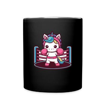 Boxer Einhorn mit Boxhandschuhen liebt Boxen - Tasse einfarbig - Schwarz - Vorne