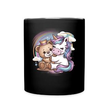 Kawaii Einhorn mit süßen Teddybär - Tasse einfarbig - Schwarz - Vorne