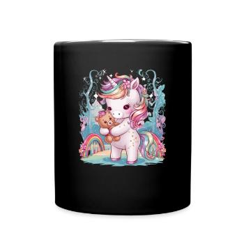 Kawaii Einhorn mit süßen Teddybär - Tasse einfarbig - Schwarz - Vorne