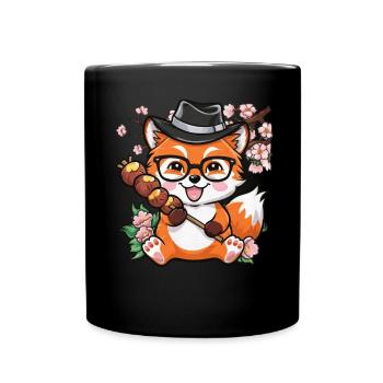 Kawaii Fuchs mit Hanami Dango - Tasse einfarbig - Schwarz - Vorne