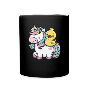 Licorne kawaii avec canard en caoutchouc mignon - Mug uni - noir - Devant
