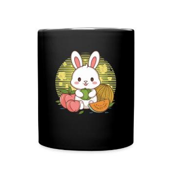 Kawaii Hase mit Pfirsichen und Melonen - Tasse einfarbig - Schwarz - Vorne