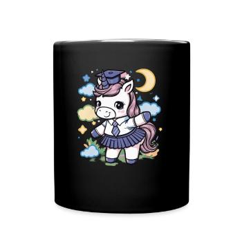 Licorne kawaii portant un uniforme scolaire - Mug uni - noir - Devant