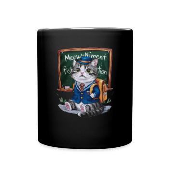 Un chat kawaii porte un uniforme scolaire traditionnel - Mug uni - noir - Devant