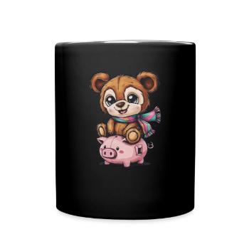 Mignon ours en peluche kawaii avec tirelire - Mug uni - noir - Devant